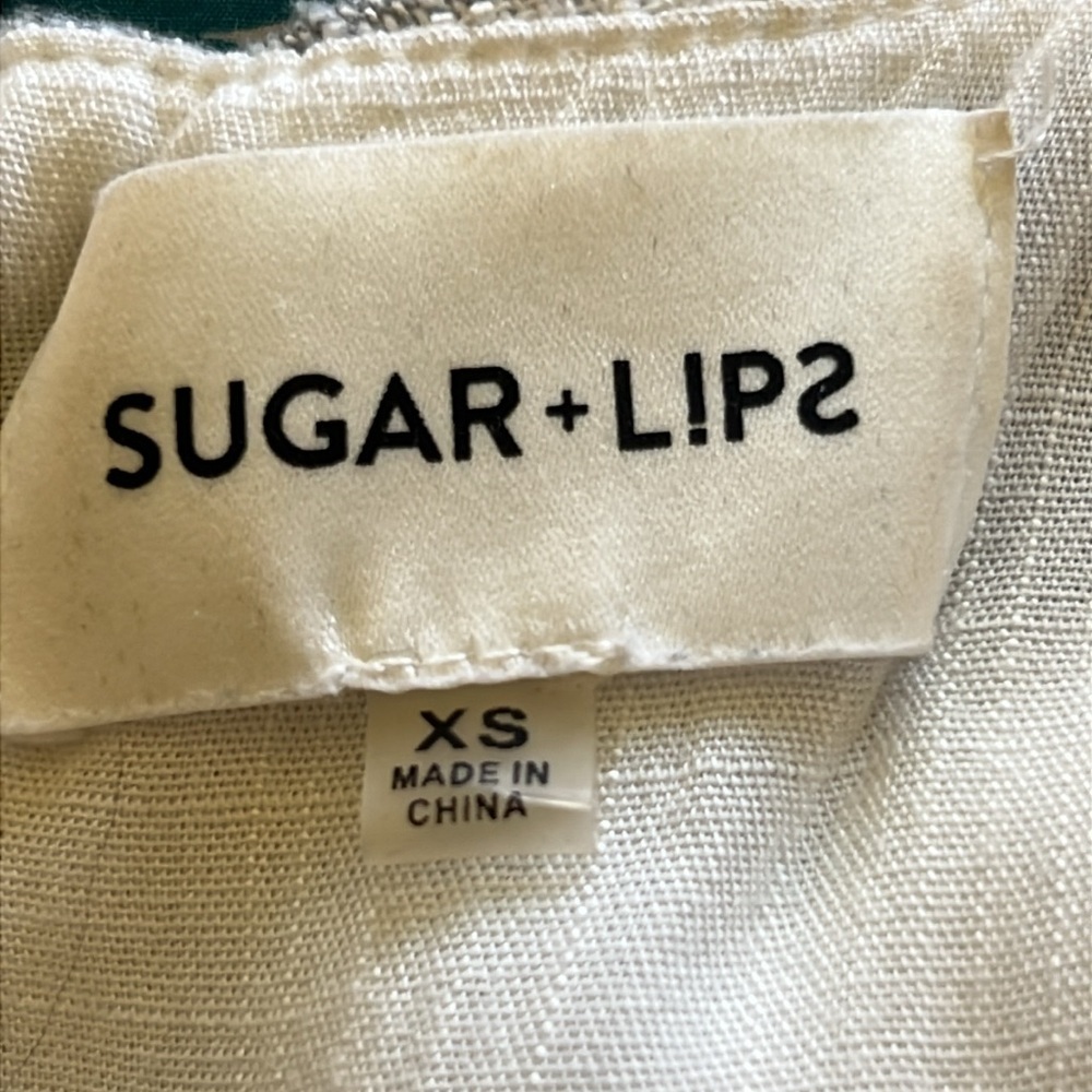 Sugar Lips xs linen lined sleeveless mid calf romper. Grey cream stripe - Picture 10 of 14